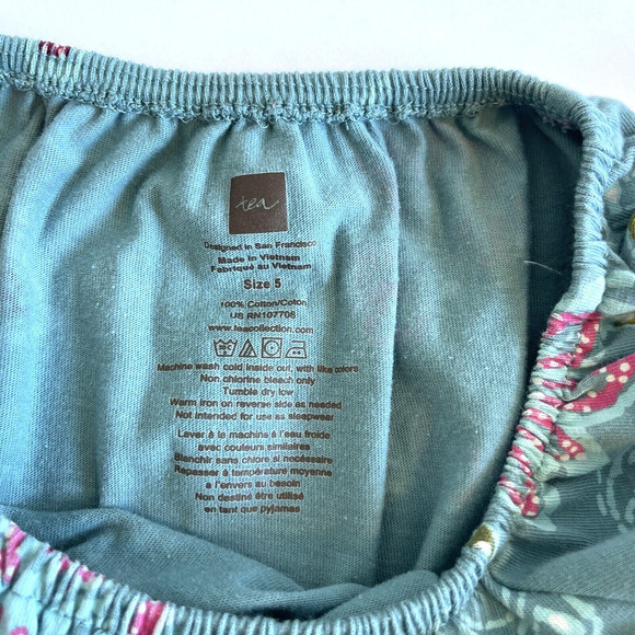 Tea Collection Girls Dress Size 5 Green Floral Print Knit - Picture 3 of 4